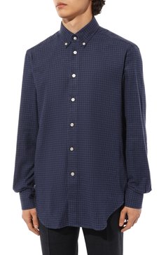 Мужская хлопковая рубашка KITON синего цвета, арт. UCIH0864309 | Фото 3 (Рукава: Длинные; Длина (для топов): Стандартные; Материал внешний: Хлопок; Материал сплава: Проставлено; Драгоценные камни: Проставлено; Воротник: Button down; Случай: Повседневный; Рубашки М: Regular Fit; Манжеты: На пуговицах; Стили: Кэжуэл; Принт: Клетка)