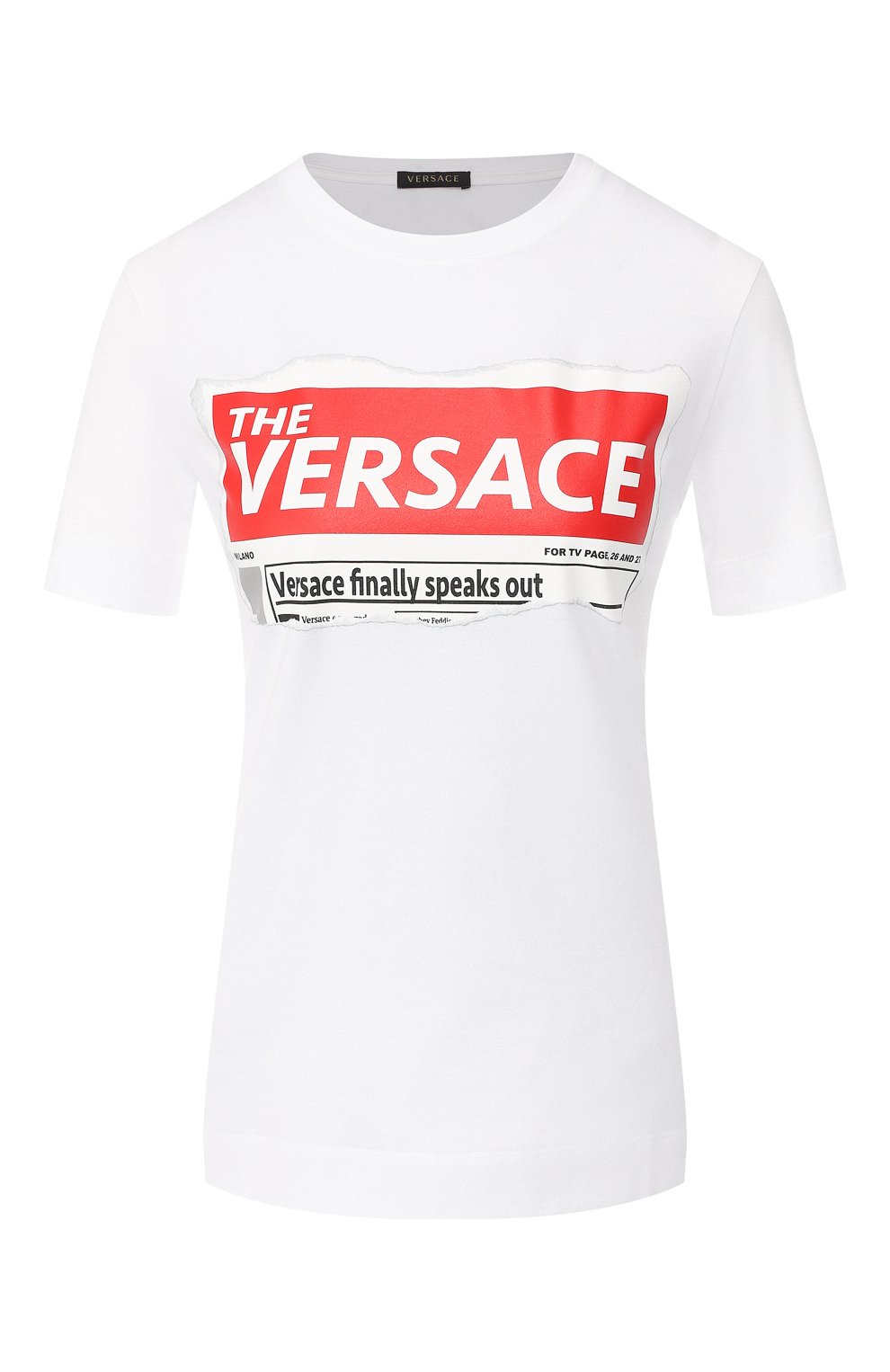 Хлопковая футболка VERSACE белого цвета по цене 43650 руб., арт. A82607/A224589, фото 1 Хлопковая футболка VERSACE, арт. A82607/A224589, фото 1