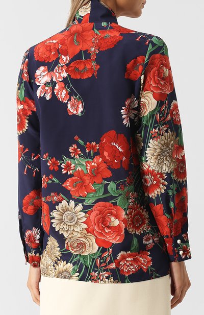 Шелковая блуза с принтом и воротником аскот GUCCI, арт. 467085/ZLP91, фото 4