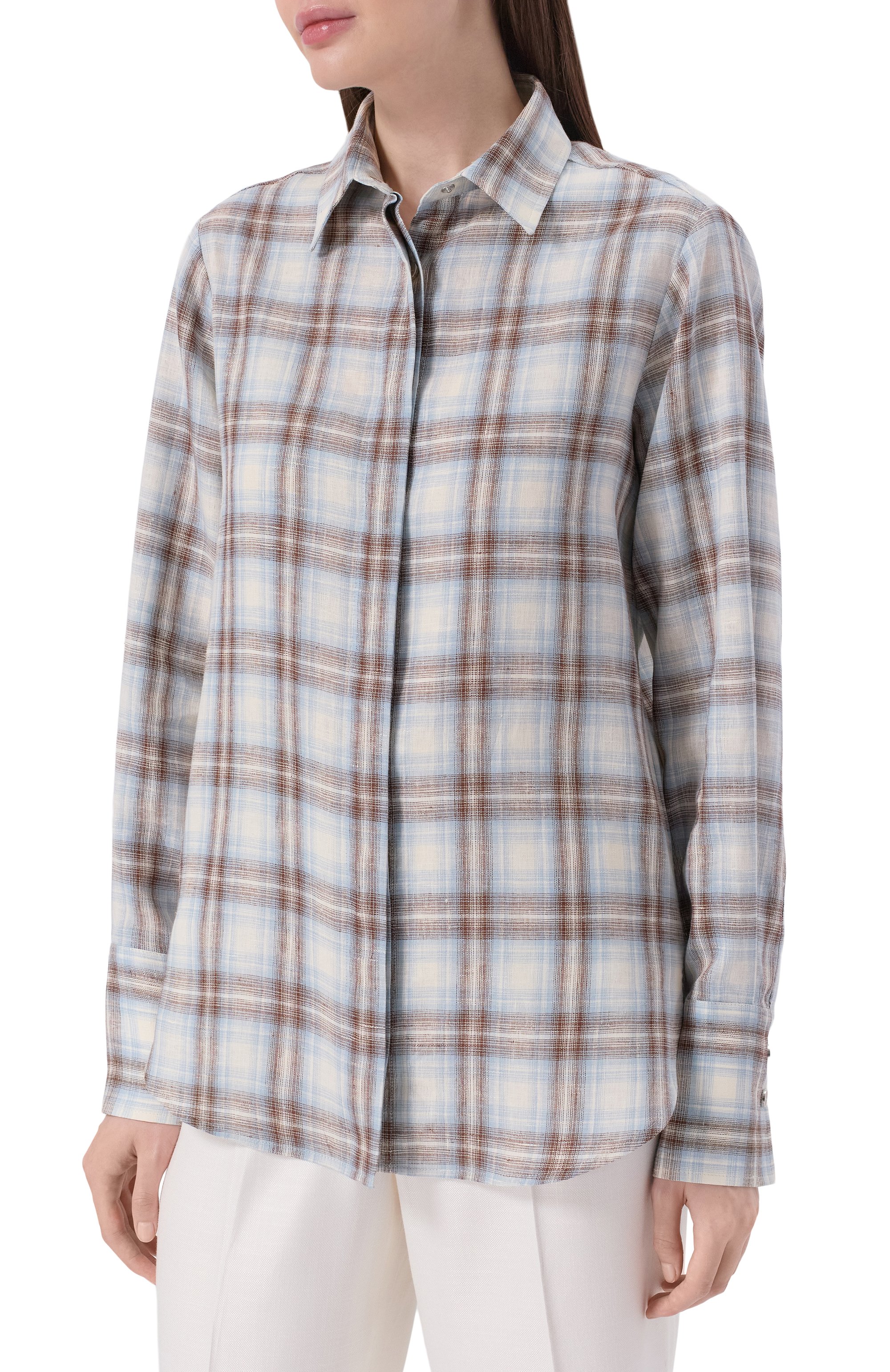 Льняная рубашка KITON голубого цвета по цене 112000 руб., арт. D54410H09641, фото 3 Льняная рубашка KITON, арт. D54410H09641, фото 3