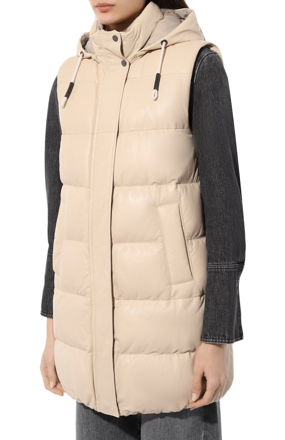 Пуховый кожаный жилет BRUNELLO CUCINELLI, арт. MPNPI9624P, фото 3