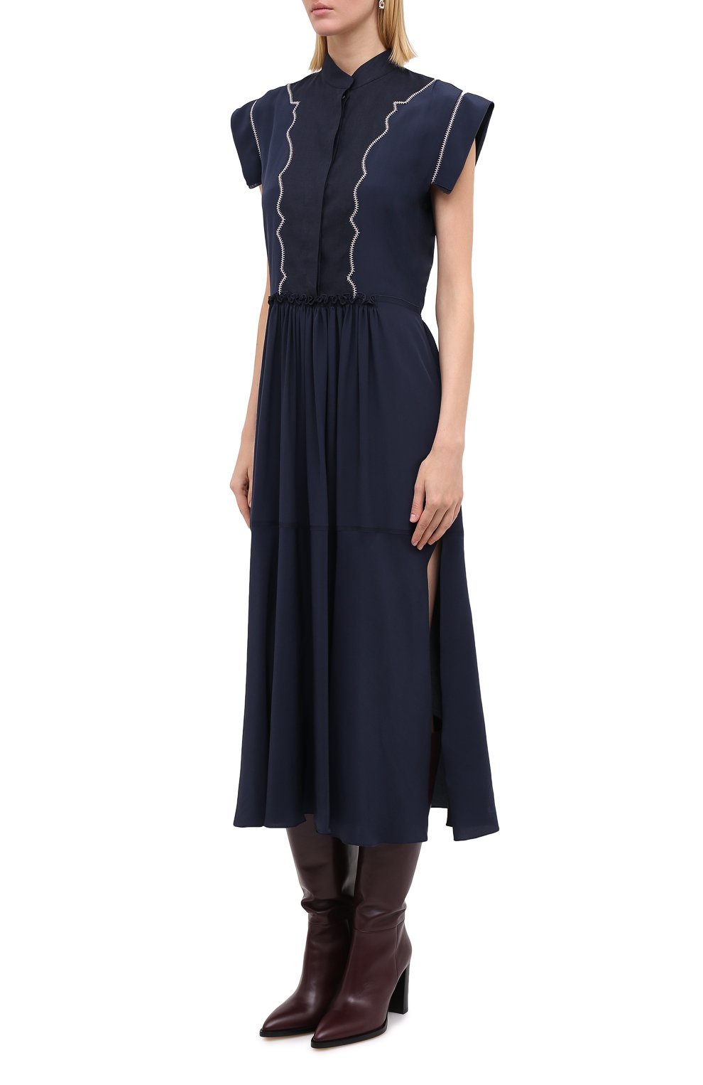 Шелковое платье CHLOÉ темно-синего цвета по цене 227500 руб., арт. CHC20AR036004, фото 3 Шелковое платье CHLOÉ, арт. CHC20AR036004, фото 3