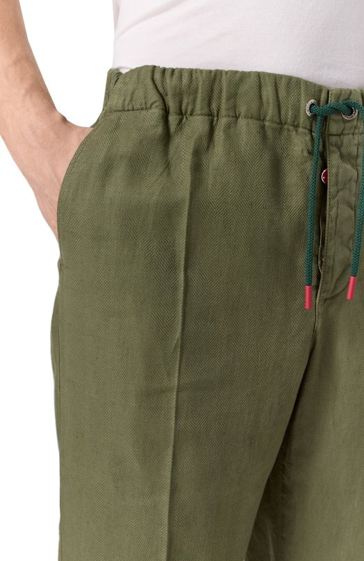 Брюки изо льна и хлопка Kiton UPR003LK0636F08 Хаки  UPR003LK0636F08 Фото 5