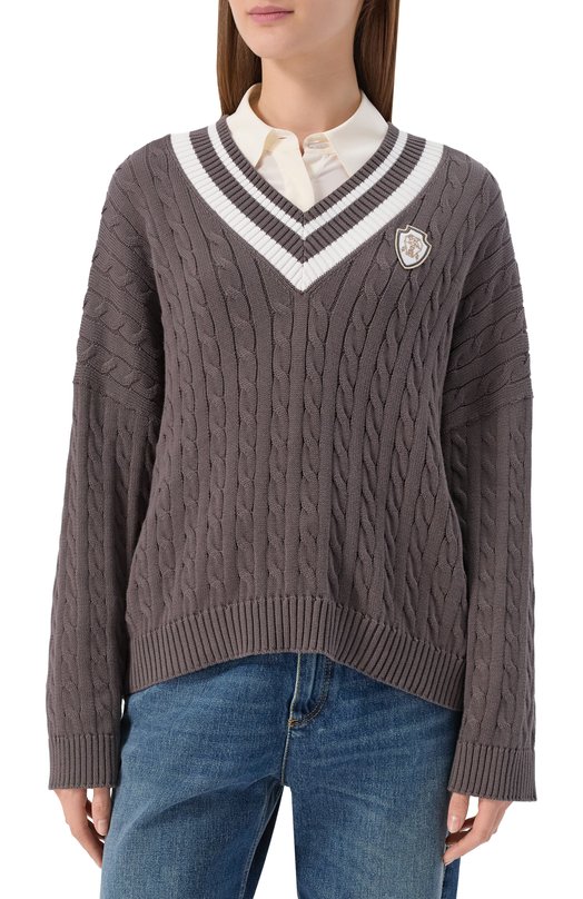 Хлопковый свитер Brunello Cucinelli M19756512 Коричневый  M19756512 Фото 3