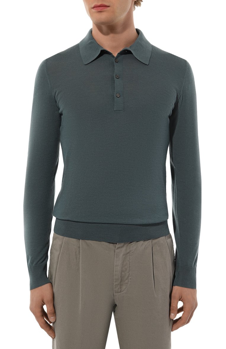 Мужская шерстяное поло PIACENZA CASHMERE 1733 бирюзового цвета, арт. 7032 | Фото 3 (Рукава: Длинные; Материал внешний: Шерсть; Длина (для топов): Стандартные; Стили: Кэжуэл; Кросс-КТ: Трикотаж; Застежка: Пуговицы; Принт: Без принта; Детали: Без декора; Автоматизация состава: Проставлено; Автоматизация ТО: Проставлено)