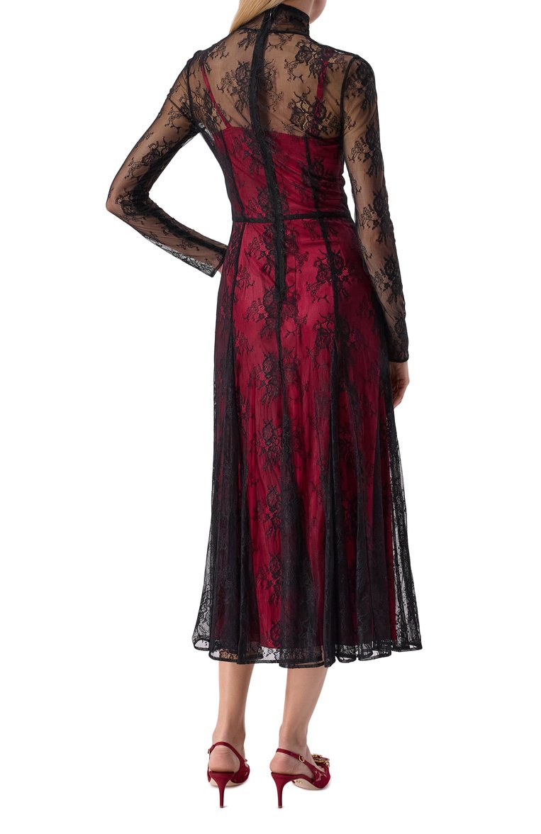 Женское платье DOLCE & GABBANA разноцветного цвета, арт. F6J0RT/FLREW | Фото 4 (Рукава: Длинные; Длина Ж (юбки, платья, шорты): Миди; Женское Кросс-КТ: Платье-одежда; Стили: Романтичный; Случай: Коктейльный; Материал внешний: Синтетический материал; Автоматизация состава: Проставлено; Автоматизация ТО: Проставлено; Размерность: Идёт в размер; Re-sync: On)