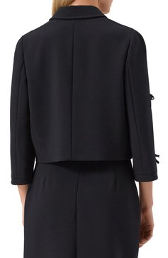 Женский жакет с отделкой стразами ELIE SAAB черного цвета, арт. J0108 | Фото 4 (Материал внешний: Шерсть, Синтетический материал; Материал сплава: Проставлено; Драгоценные камни: Проставлено; Материал подклада: Синтетический материал; Рукава: Длинные; Длина (для топов): Стандартные; 1-2-бортные: Однобортные; Кросс-КТ: костюм; Женское Кросс-КТ: Жакет-одежда; Детали: Стразы; Стили: Романтичный; Случай: Вечерний)