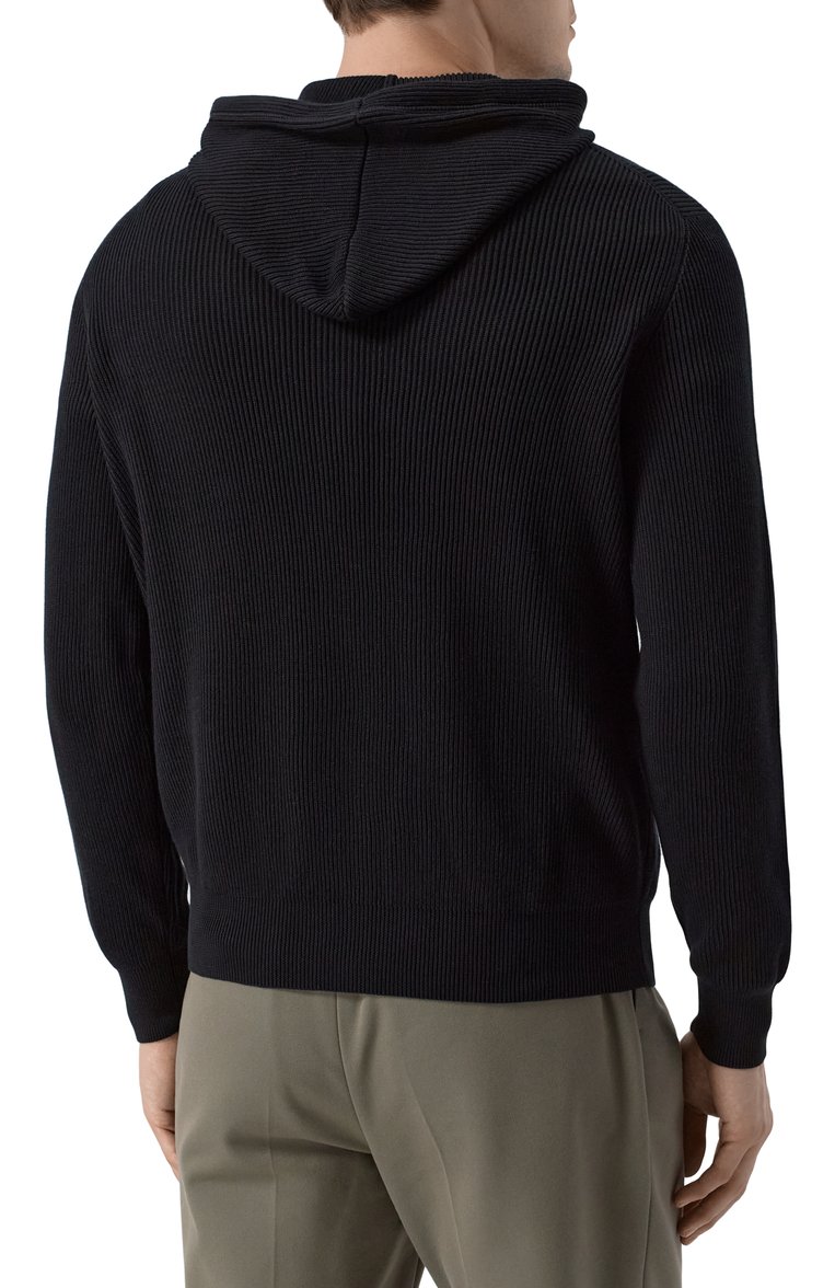 Мужской хлопковый кардиган BRUNELLO CUCINELLI черного цвета, арт. M29200416G | Фото 4 (Рукава: Длинные; Материал сплава: Проставлено; Драгоценные камни: Проставлено; Длина (для топов): Стандартные; Мужское Кросс-КТ: Кардиган-одежда; Стили: Кэжуэл; Материал внешний: Хлопок)