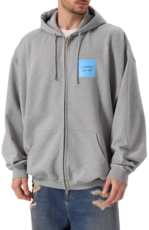 Хлопковая толстовка VETEMENTS UE54HD440G/1302 M0LLET0N Серый  UE54HD440G/1302 M0LLET0N Фото 3