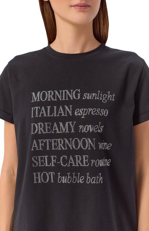 Хлопковая футболка с отделкой стразами Seven Lab CTR1.01.900.258.155 Чёрный  CTR1.01.900.258.155 Фото 5