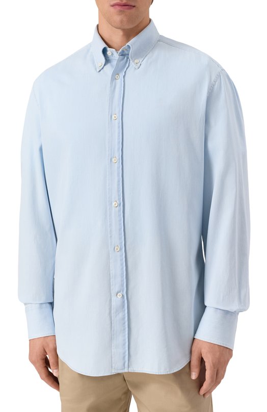 Хлопковая рубашка Brunello Cucinelli MR6831716P Голубой  MR6831716P Фото 3