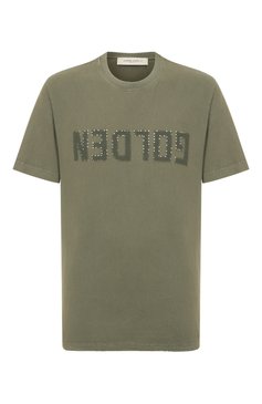 Мужская хлопковая футболка GOLDEN GOOSE DELUXE BRAND хаки цвета, арт. GMP01220.P000671 | Фото 1 (Рукава: Короткие; Длина (для топов): Стандартные; Материал внешний: Хлопок; Принт: С принтом; Стили: Кэжуэл; Мужское Кросс-КТ: Футболка-одежда; Кросс-КТ: Джерси)