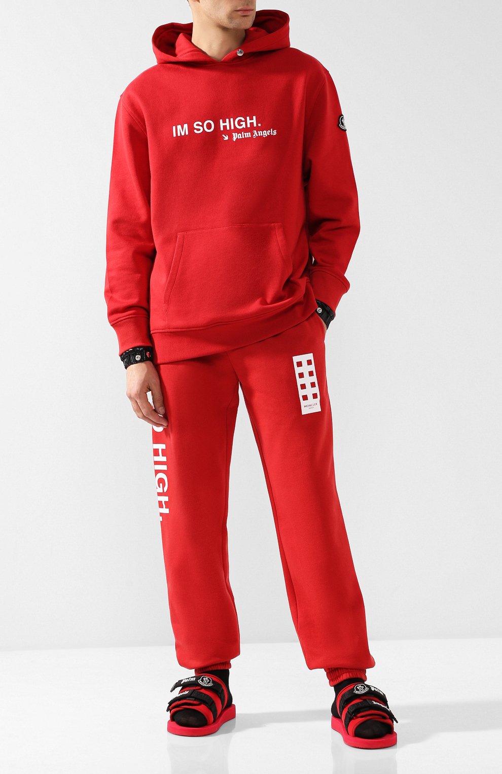 Мужские красные шлепанцы 8 moncler palm angels с застежками