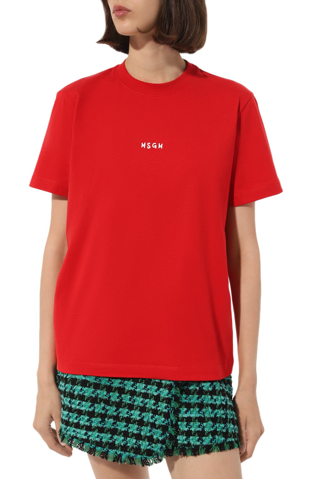 Хлопковая футболка MSGM красного цвета по цене 9950 руб., арт. 3541MDM550/237798, фото 3 Хлопковая футболка MSGM, арт. 3541MDM550/237798, фото 3