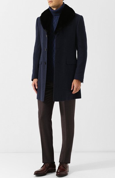 Однобортное кашемировое пальто с воротником из меха норки CORNELIANI, арт. 821403-8812638/00, фото 2