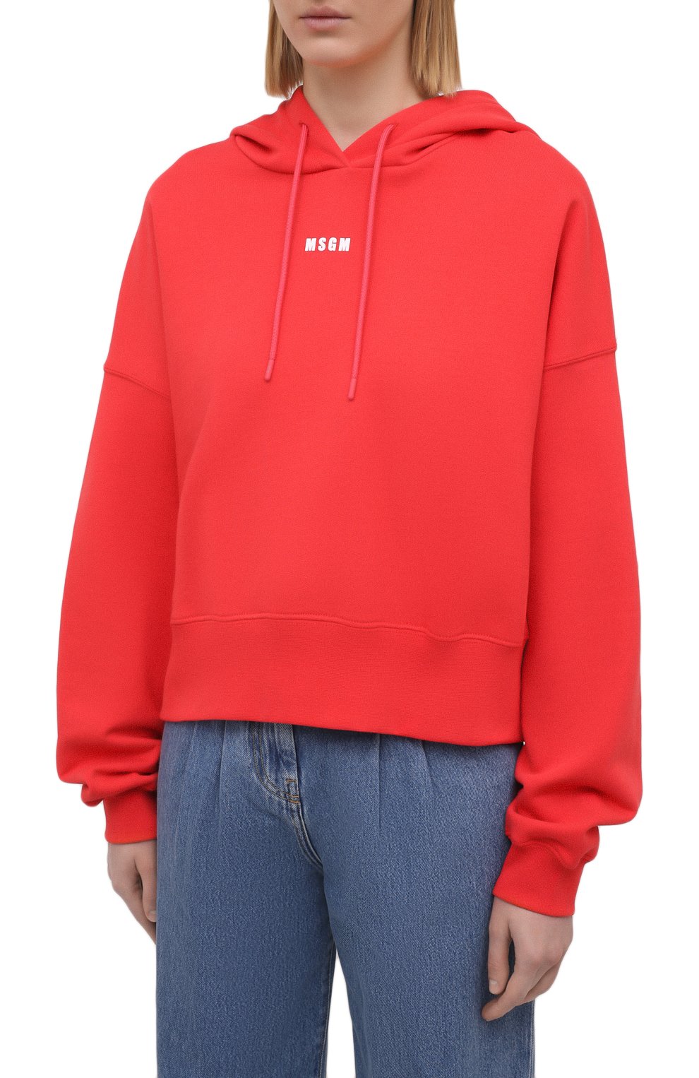 Хлопковое худи MSGM красного цвета по цене 21050 руб., арт. 3041MDM86 217299, фото 3 Хлопковое худи MSGM, арт. 3041MDM86 217299, фото 3