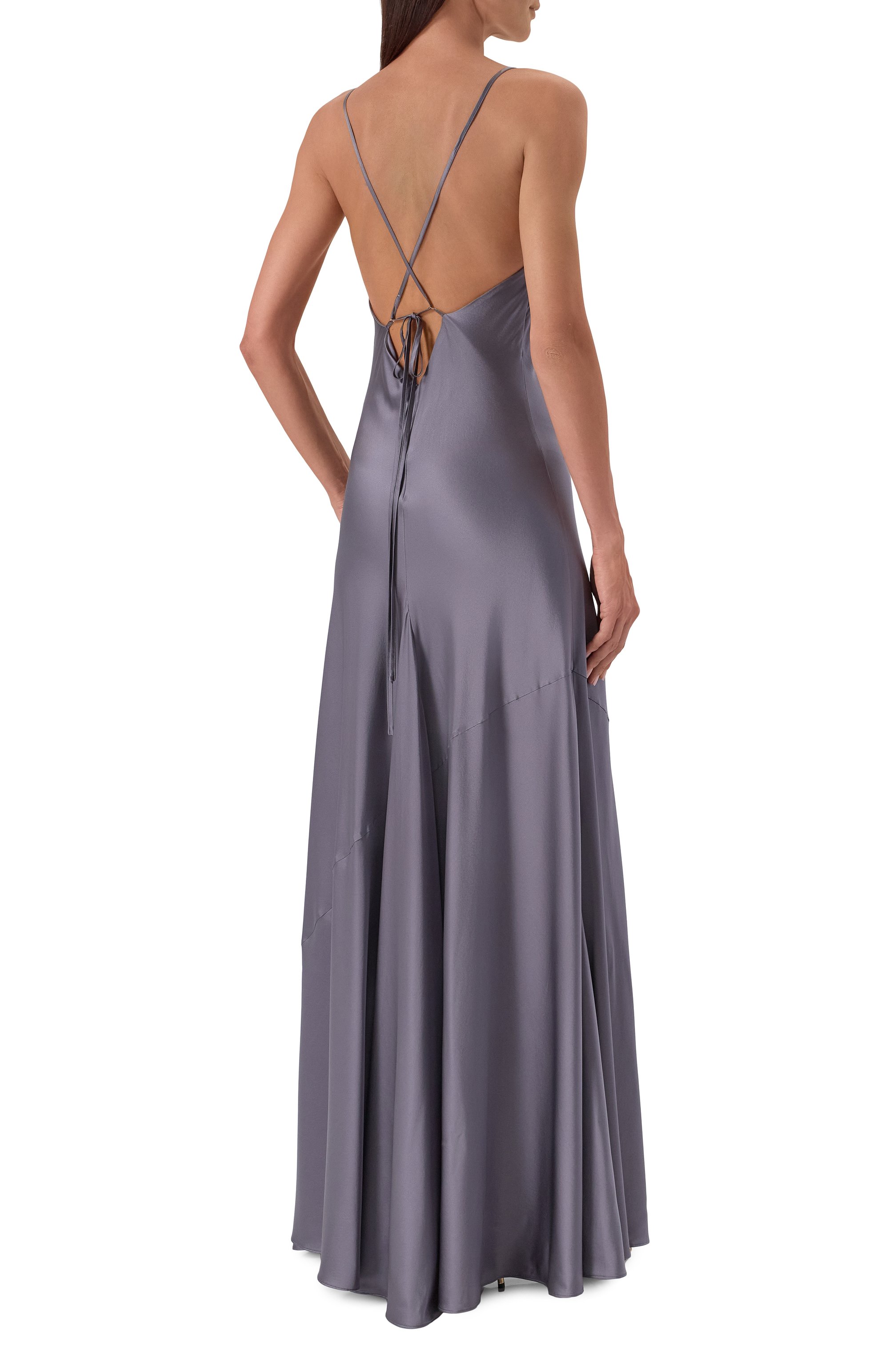 Атласное платье DANAME серого цвета по цене 99500 руб., арт. 625FW6701S, фото 4 Атласное платье DANAME, арт. 625FW6701S, фото 4