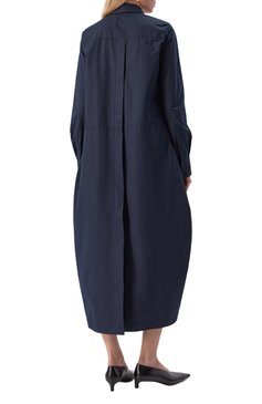 Женское хлопковое платье JIL SANDER темно-синего цвета, арт. J04CT0005-J45002 | Фото 4 (Драгоценные камни: Проставлено; Материал сплава: П�роставлено; Длина Ж (юбки, платья, шорты): Миди; Рукава: Длинные; Стили: Минимализм; Случай: Повседневный; Женское Кросс-КТ: Платье-одежда; Материал внешний: Хлопок)
