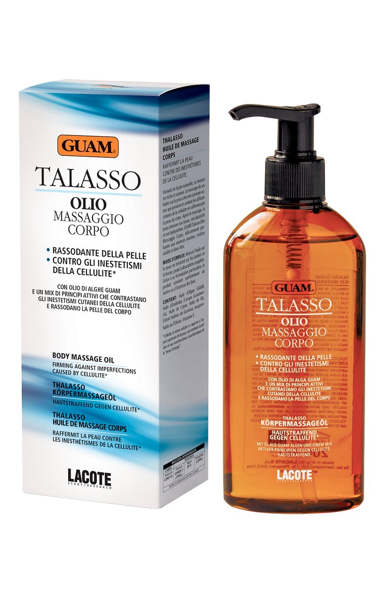 Масло для тела массажное подтягивающее антицеллюлитное talasso (200ml) GUAM бесцветного цвета, арт. 8025021130156 | Фото 1 (Статус проверки: Проверена категория; Тип продукта: Масла; Назначение: Для тела; Нос: Не проставлено; Региональные ограничения белый список (Axapta Mercury): Не проставлено)