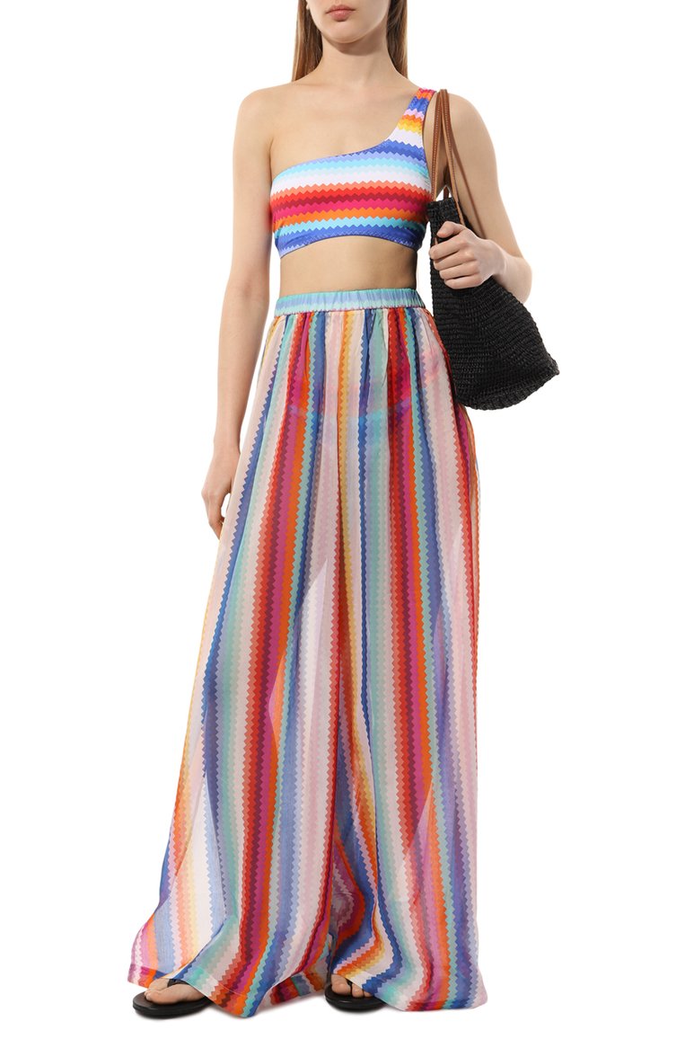 Женские брюки хлопка и шелка MISSONI разноцветного цвета, арт. MC23SI00/BW00PN | Фото 2 (Длина (брюки, джинсы): Стандартные; Материал внешний: Хлопок; Женское Кро�сс-КТ: Брюки-пляжная одежда; Стили: Этно)
