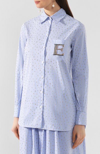 Хлопковая рубашка ERMANNO ERMANNO SCERVINO голубого цвета по цене 42400 руб., арт. 46T CM22 RIS, фото 3 Хлопковая рубашка ERMANNO ERMANNO SCERVINO, арт. 46T CM22 RIS, фото 3