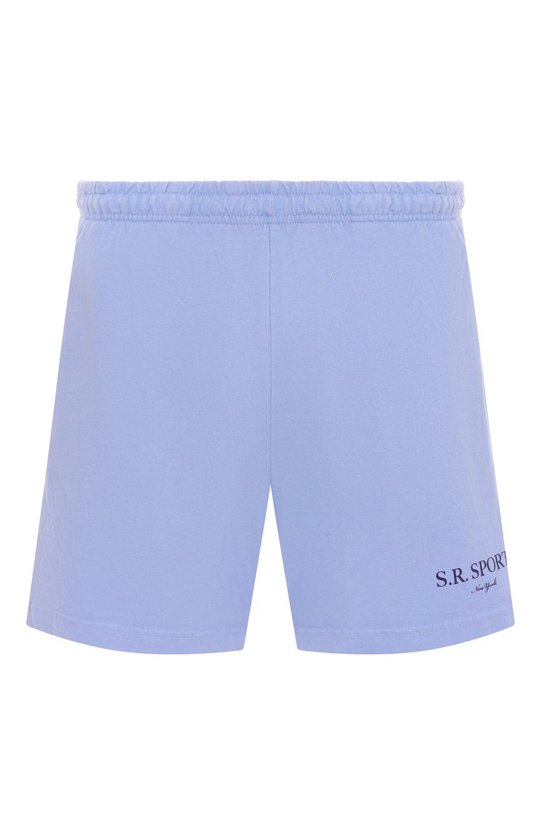 Мужские хлопковые шорты SPORTY AND RICH голубого цвета, арт. SH039612304BL59 | Фото 1 (Автоматизация состава: Проставлено; Автоматизация ТО: Проставлено; Длина Шорты М: До колена; Материал внешний: Хлопок; Случай: Повседневный; Принт: С принтом; Стили: Спорт-шик; Детали: Без декора)