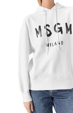 Женский хлопковое худи MSGM белого цвета, арт. 2000MDM515/300000 | Фото 5 (Материал сплава: Проставлено; Драгоценные камни: Проставлено; Рукава: Длинные; Длина (для топов): Стандартные; Стили: Кэжуэл; Женское Кросс-КТ: Худи-одежда; Материал внешний: Хлопок)