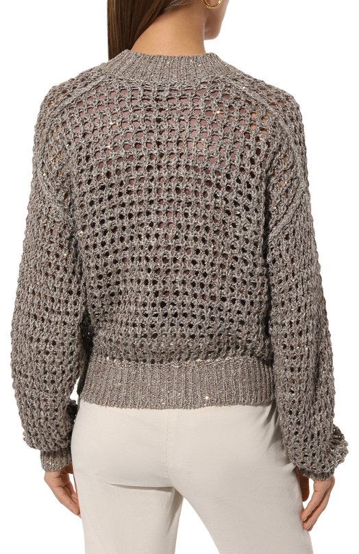 Кардиган из шелка и льна Brunello Cucinelli MEA36BP414 Серый  MEA36BP414 Фото 4