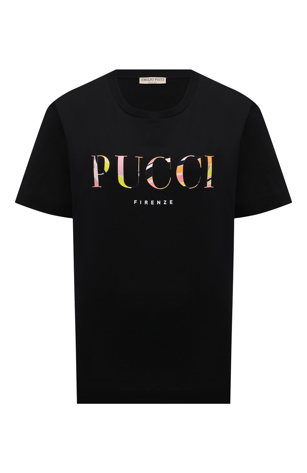 Хлопковая футболка EMILIO PUCCI черного цвета по цене 18650 руб., арт. 1ETP73/1E987, фото 1 Хлопковая футболка EMILIO PUCCI, арт. 1ETP73/1E987, фото 1
