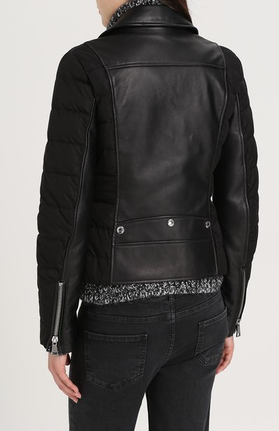 Пуховик с кожаной вставкой и косой молнией MONCLER, арт. C2-093-45938-00-5092M, фото 4