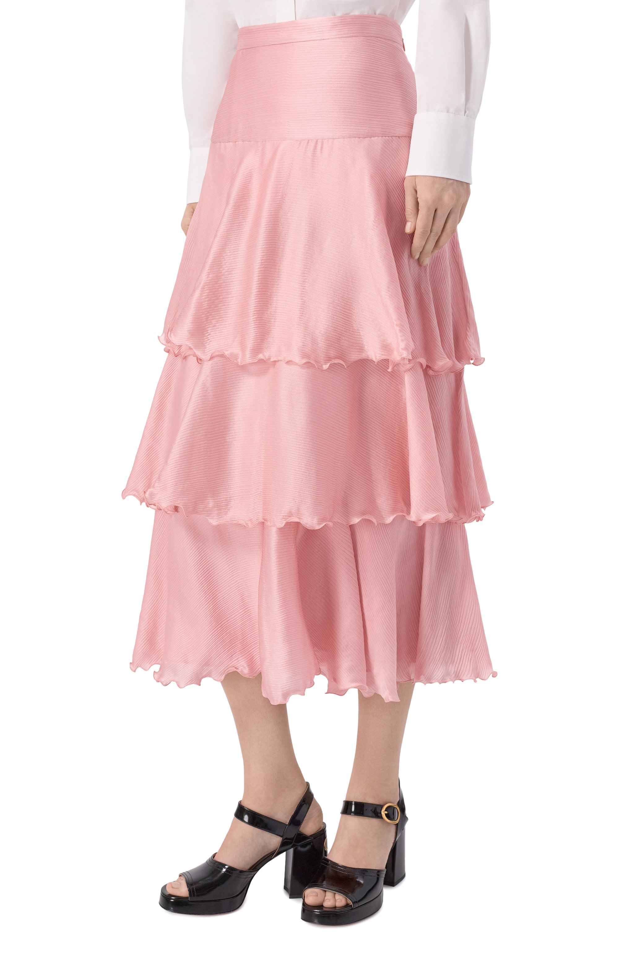 Атласная юбка VALENTINO розового цвета по цене 414500 руб., арт. 8B3RAEN0/A0S, фото 3 Атласная юбка VALENTINO, арт. 8B3RAEN0/A0S, фото 3