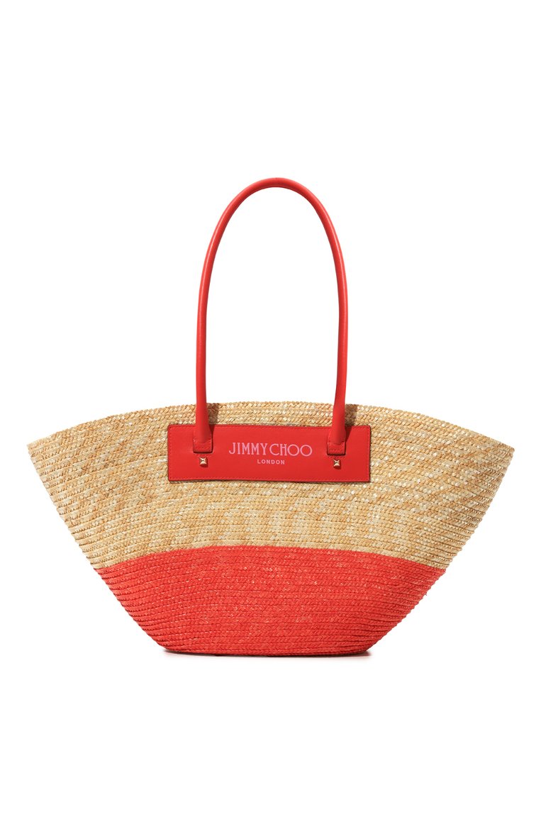 Женская сумка-тоут JIMMY CHOO красного цвета, арт. BEACH BASKET T0TE/M | Фото 1 (Размер: large; Материал: Рафия)