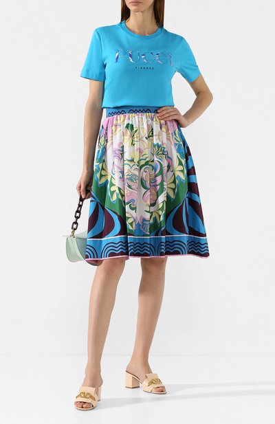 Хлопковая футболка EMILIO PUCCI синего цвета по цене 20600 руб., арт. 0EJP73/0E987, фото 2 Хлопковая футболка EMILIO PUCCI, арт. 0EJP73/0E987, фото 2