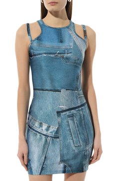 Женское платье VERSACE JEANS COUTURE голубого цвета, арт. 76HA0944/JS278 | Фото 3 (Стили: Гламурный; Длина Ж (юбки, платья, шорты): Мини; Случай: Повседневный; Женское Кросс-КТ: платье-футляр, Платье-одежда; Материал внешний: Синтетический материал; Материал сплава: Проставлено; Драгоценные камни: Проставлено)