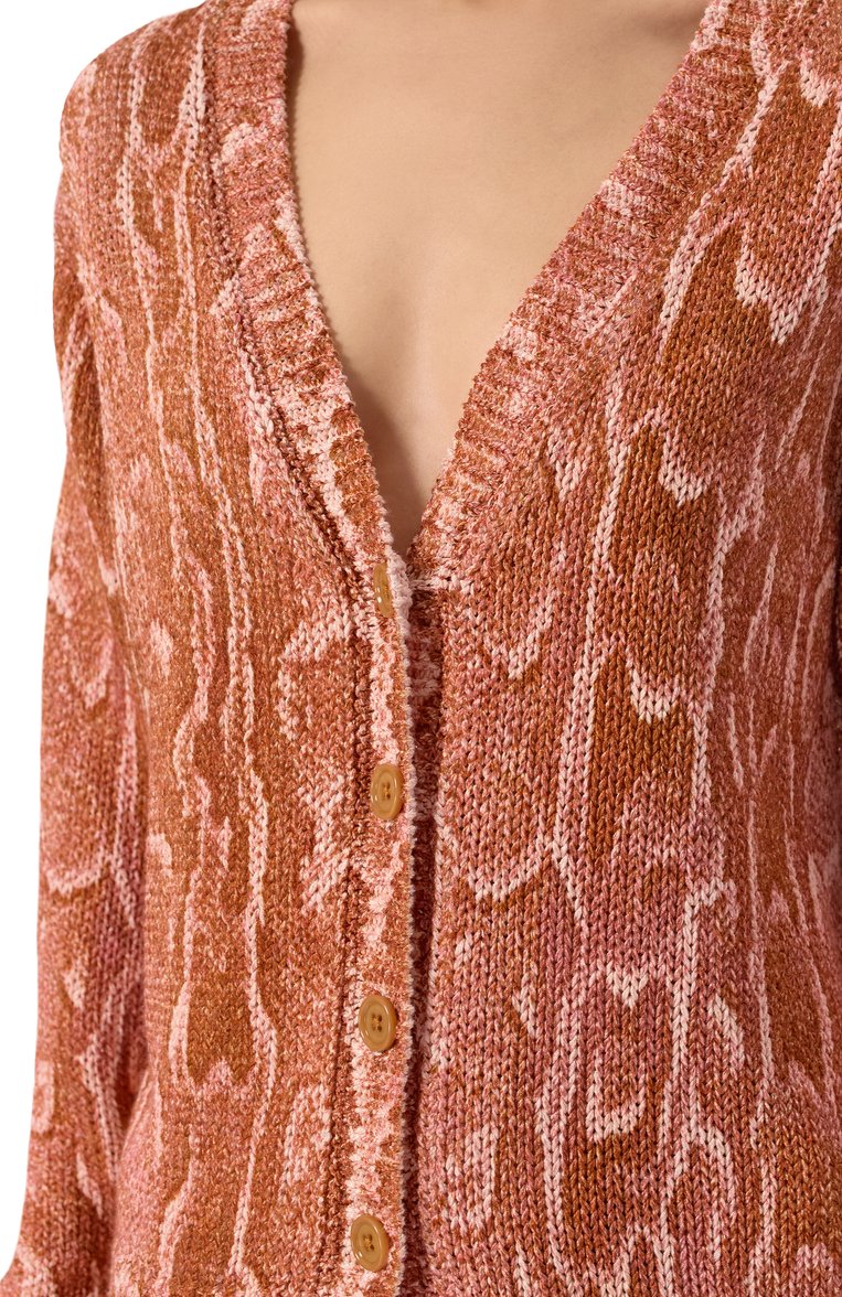 Женский кардиган из вискозы и хлопка DRIES VAN NOTEN темно-розового цвета, арт. 251-011225-1714 | Фото 5 (Материал внешний: Хлопок, Вискоза; Длина (для топов): Стандартные; Рукава: Длинные; Женское Кросс-КТ: кардиган-трикотаж; Застежка: Пуговицы; Стили: Кэжуэл; Автоматизация состава: Проставлено; Автоматизация ТО: Проставлено)