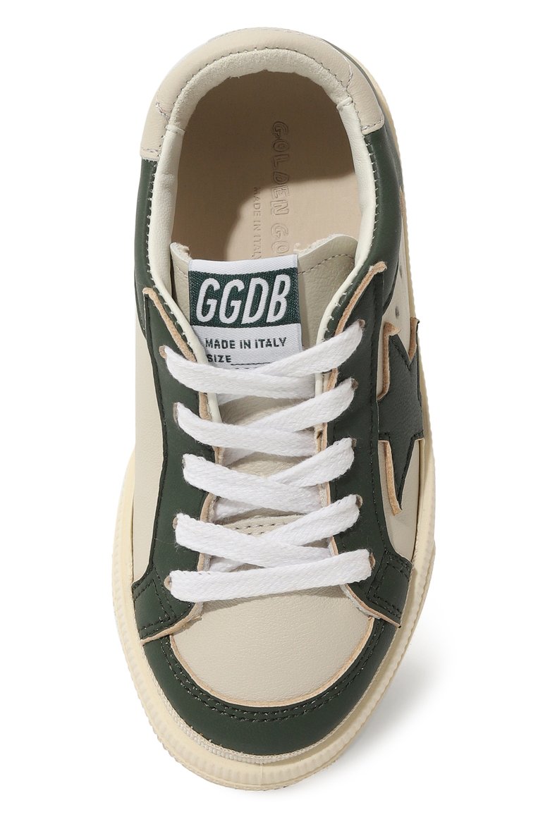 Детские кожаные кеды GOLDEN GOOSE DELUXE BRAND хаки цвета, арт. GJF00495.F004815 | Фото 4 (Материал внутренний: Натуральная кожа, Текстиль; Материал сплава: Проставлено; Нос: Не проставлено)