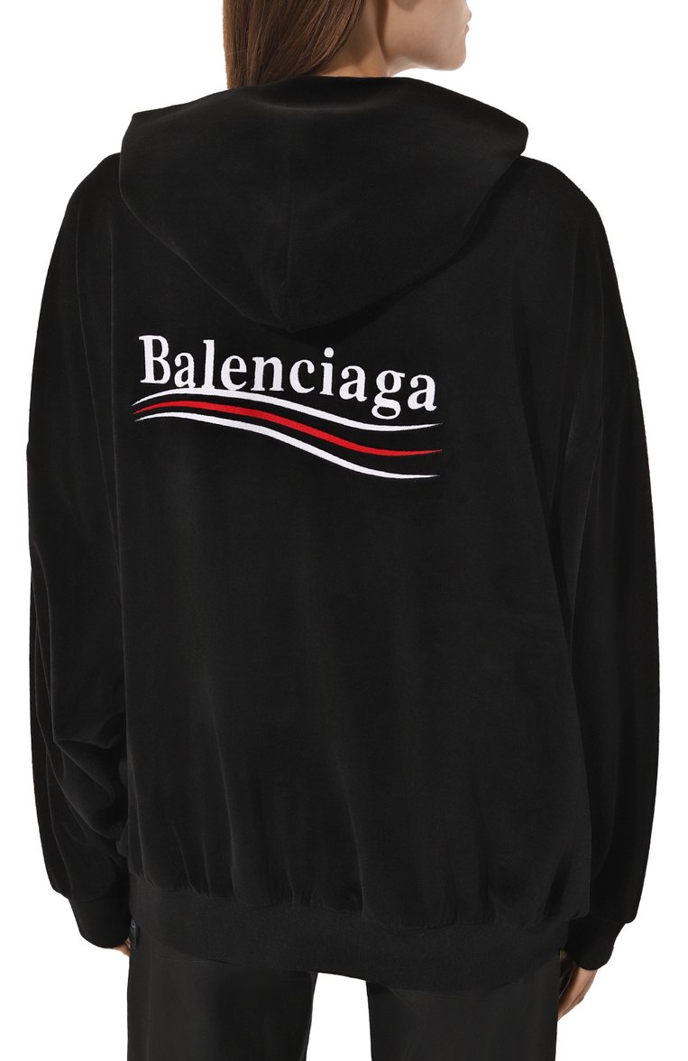 Женский хлопковая толстовка BALENCIAGA черного цвета, арт. 785407/TPVJ8 | Фото 4 (Рукава: Длинные; Длина (для топов): Стандартные; Материал сплава: Проставлено; Драгоценные камни: Проставлено; Материал внешний: Хлопок; Женское Кросс-КТ: Кардиган-одежда; Стили: Гранж)