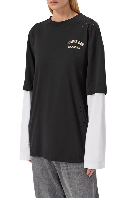 Хлопковый лонгслив Comme des Fuckdown CFABW01666 Чёрно-белый  CFABW01666 Фото 3