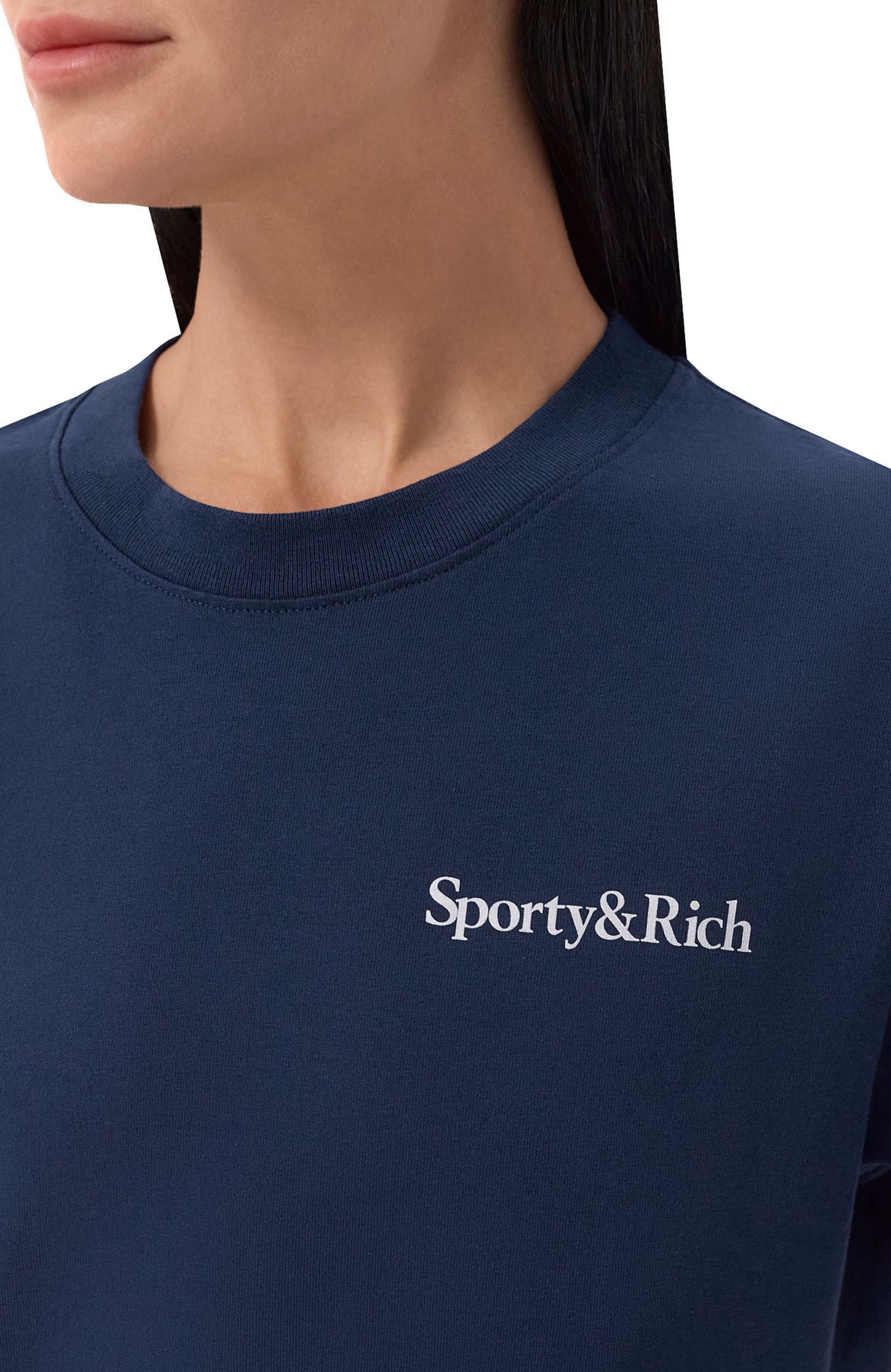 Хлопковая футболка SPORTY AND RICH синего цвета по цене 12150 руб., арт. T0119712300BL132, фото 5 Хлопковая футболка SPORTY AND RICH, арт. T0119712300BL132, фото 5