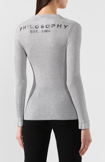 Пуловер из вискозы PHILOSOPHY DI LORENZO SERAFINI серебряного цвета по цене 52700 руб., арт. A0909/705, фото 4 Пуловер из вискозы PHILOSOPHY DI LORENZO SERAFINI, арт. A0909/705, фото 4