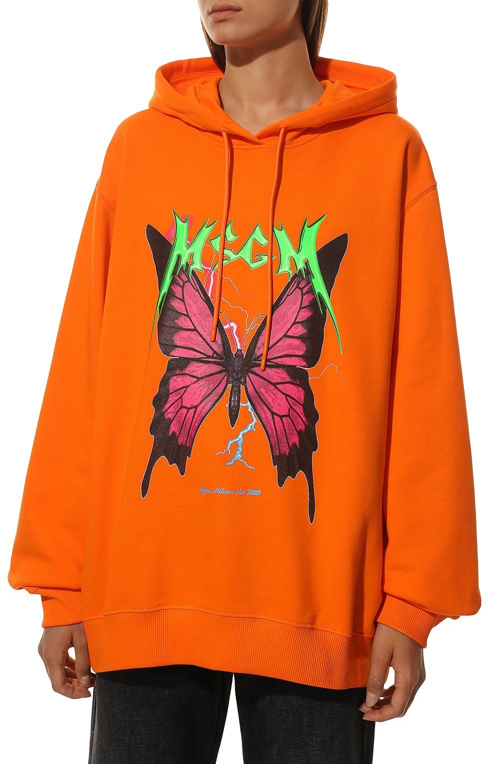 Хлопковое худи MSGM оранжевого цвета по цене 28200 руб., арт. 3341MDM160 227799, фото 3 Хлопковое худи MSGM, арт. 3341MDM160 227799, фото 3