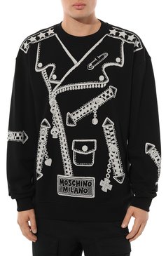 Мужской хлопковый свитшот MOSCHINO черного цвета, арт. A1720/7028 | Фото 3 (Рукава: Длинные; Длина (для топов): Стандартные; Принт: С принтом; Мужское Кросс-КТ: свитшот-одежда; Материал сплава: Проставлено; Материал внешний: Хлопок; Стили: Спорт-шик; Драгоценные камни: Проставлено)