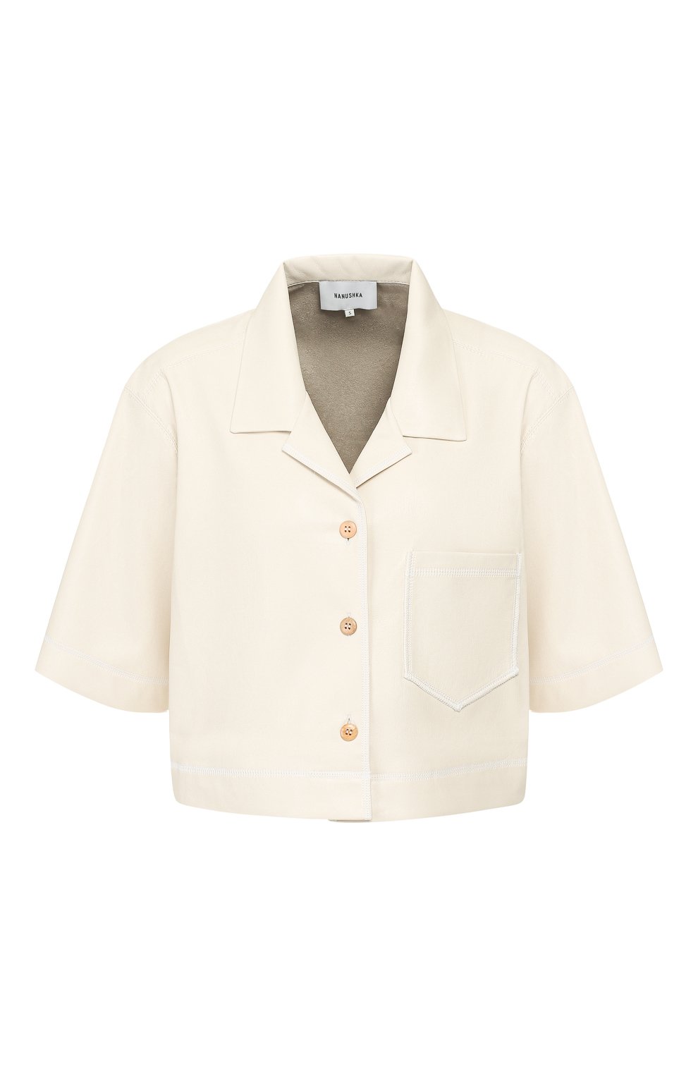 Рубашка NANUSHKA белого цвета по цене 41900 руб., арт. RHETT_0FF-WHITE_VEGAN LEATHER, фото 1 Рубашка NANUSHKA, арт. RHETT_0FF-WHITE_VEGAN LEATHER, фото 1
