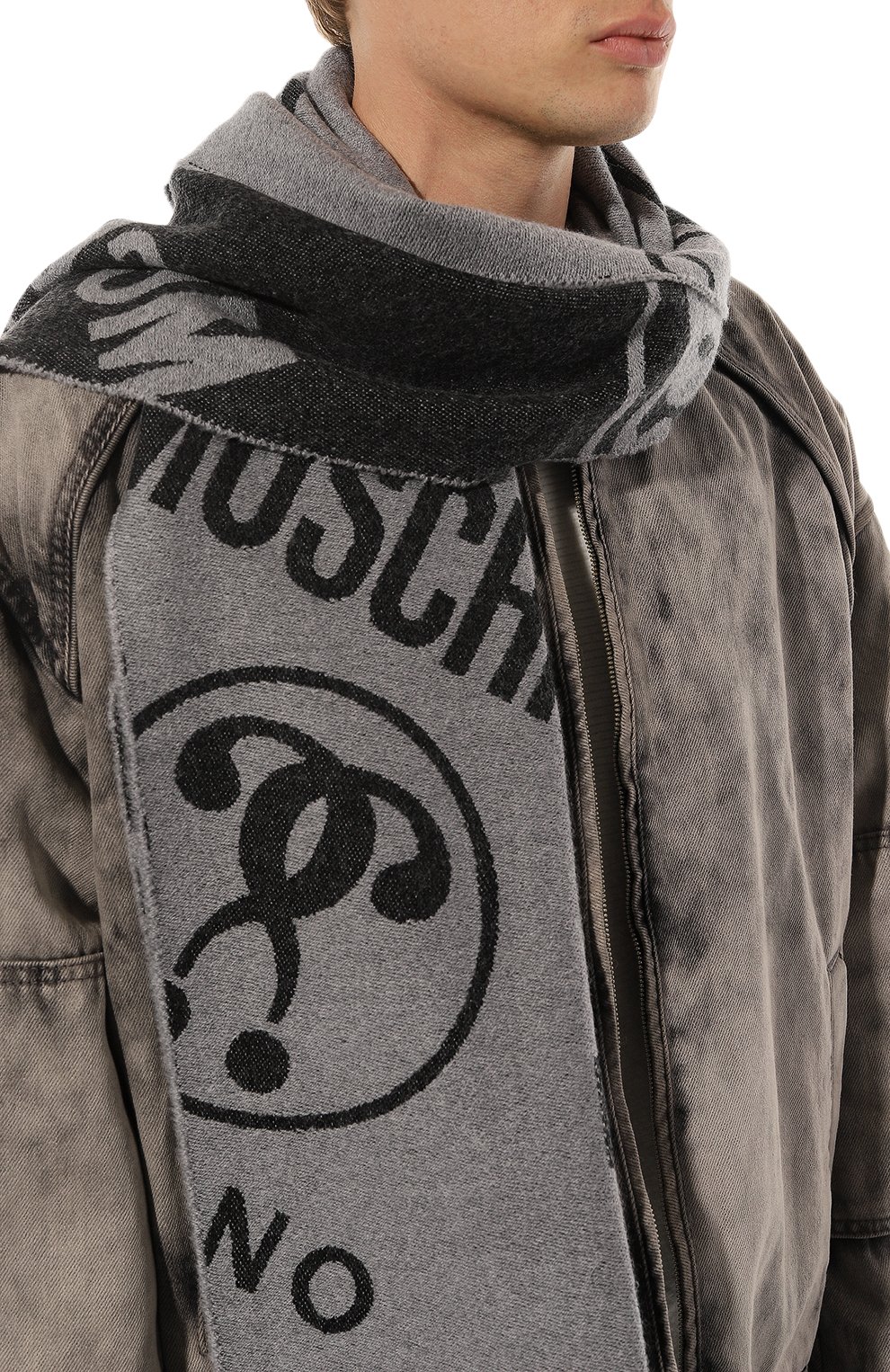 Шерстяной шарф MOSCHINO серого цвета по цене 15700 руб., арт. 50152/M5414, фото 3 Шерстяной шарф MOSCHINO, арт. 50152/M5414, фото 3