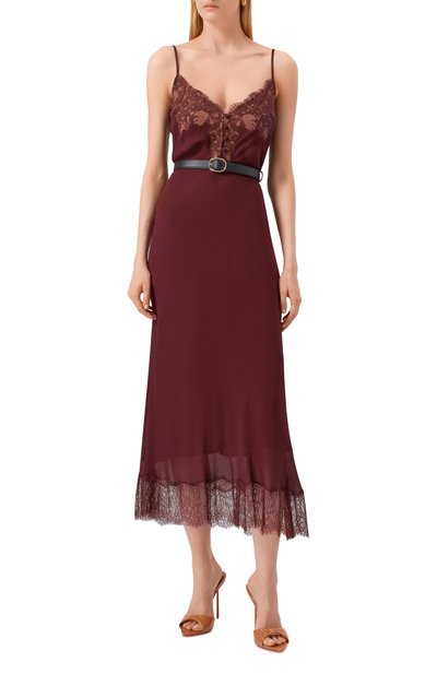 Платье из вискозы SELF-PORTRAIT темно-бордового цвета по цене 69650 руб., арт. PF25022MBR, фото 3 Платье из вискозы SELF-PORTRAIT, арт. PF25022MBR, фото 3