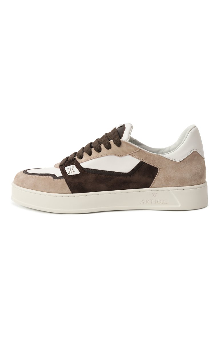 Мужские замшевые кеды drazen ARTIOLI бежевого цвета, арт. 0S590/SUEDE/CALF/CALF ELITE | Фото 4 (Материал внешний: Натуральная кожа, Замша; Подошва: Массивная; Материал сплава: Проставлено; Драгоценные камни: Проставлено; Материал внутренний: Натуральная кожа; Стили: Классический; Кросс-КТ: Низкие; Материал утеплителя: Без утеплителя)
