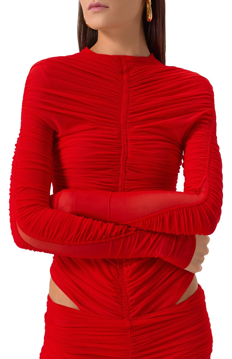 Женское боди MUGLER красного цвета, арт. 25P3B00262595 | Фото 5 (Рукава: Длинные; Женское Кросс-КТ: Боди-одежда; Стили: Кэжуэл; Кросс-КТ: костюм; Материал внешний: Синтетический материал)
