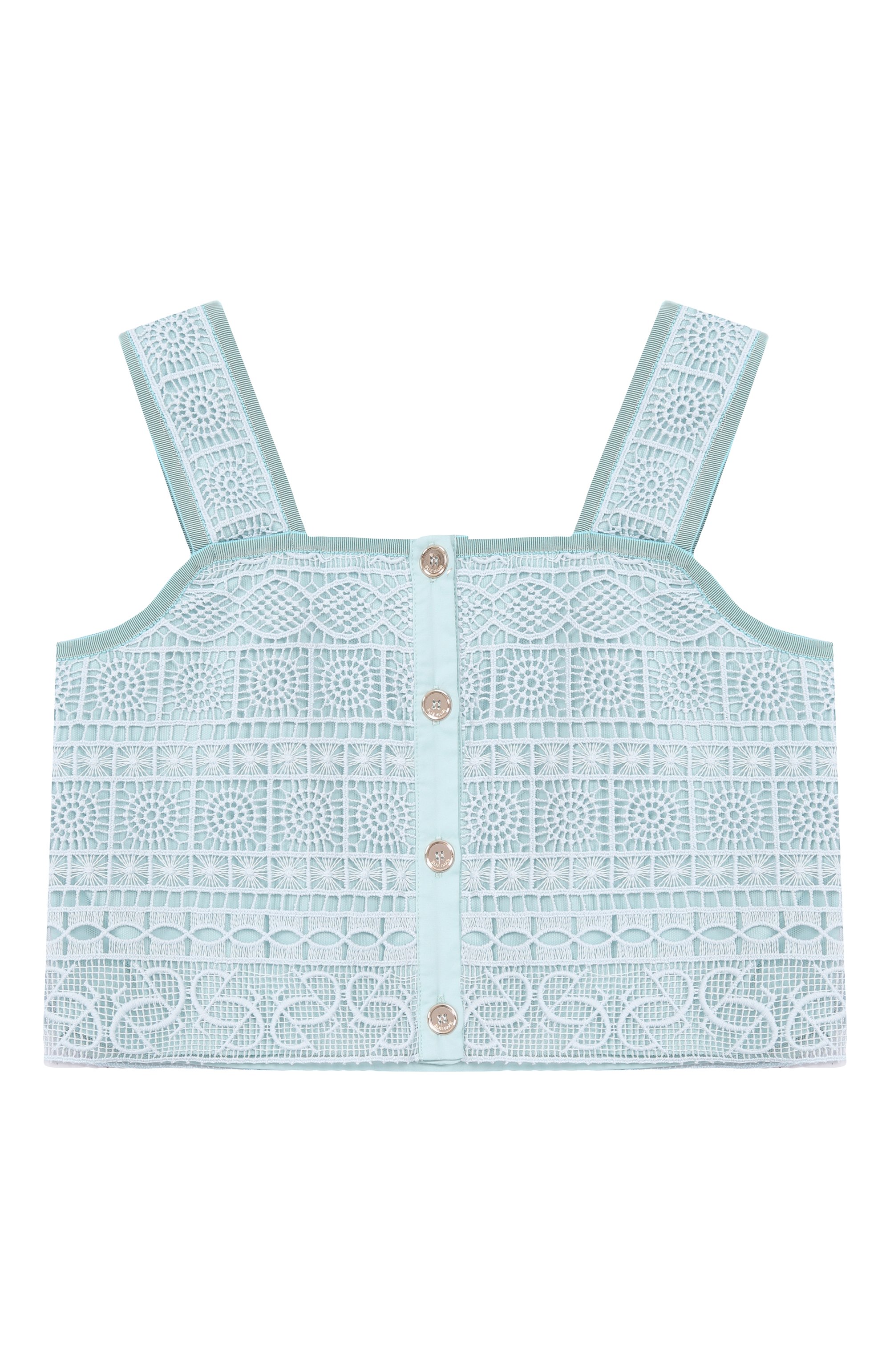 Хлопковый топ ELIE SAAB JUNIOR голубого цвета по цене 34850 руб., арт. EFTP024/TS1124_001, фото 2 Хлопковый топ ELIE SAAB JUNIOR, арт. EFTP024/TS1124_001, фото 2