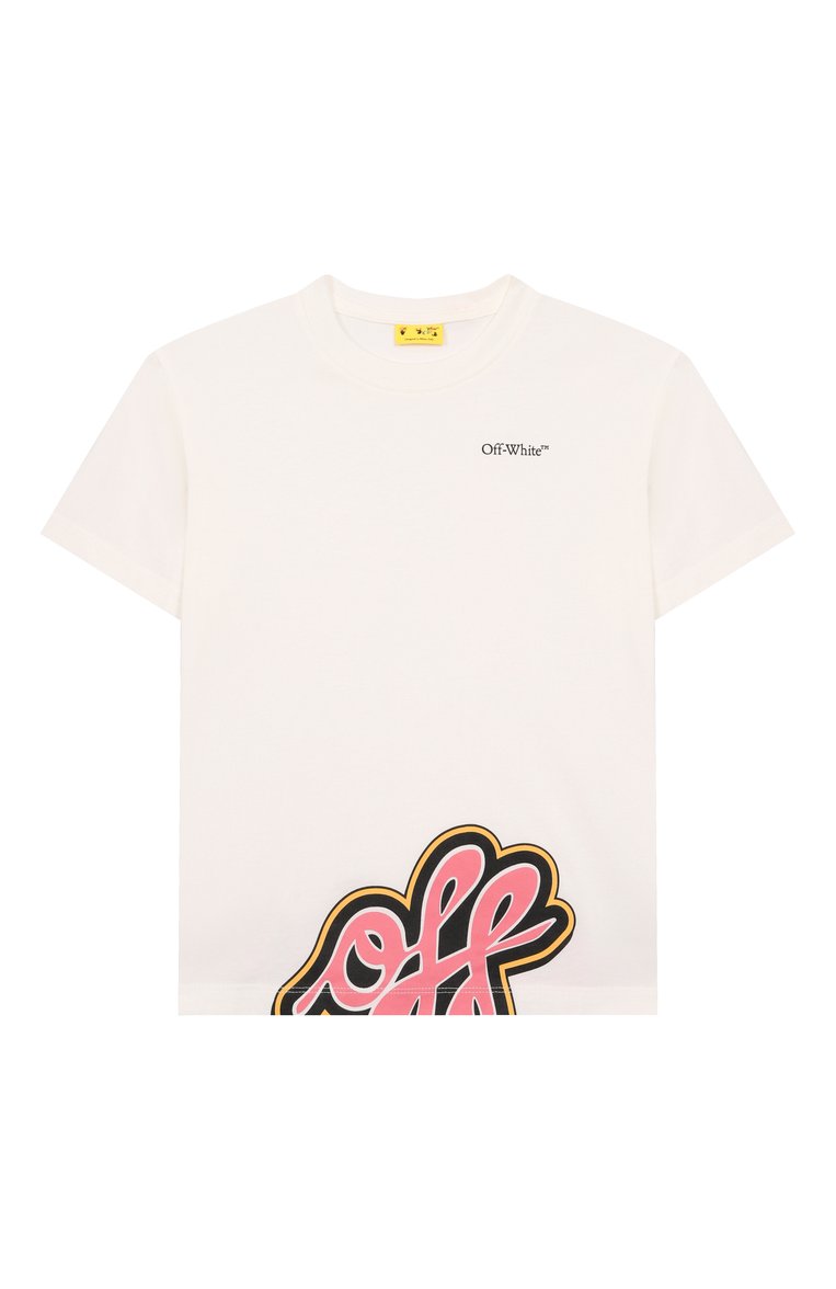 Детская хлопковая футболка OFF-WHITE молочного цвета, арт. 0GAA001S25JER005/4-12 | Фото 1 (Автоматизация ТО: Проставлено; Рукава: Короткие; Материал внешний: Хлопок; Автоматизация состава: Проставлено; Девочки Кросс-КТ: футболка-одежда, Футболка-спорт; Ростовка одежда: 4 года | 104 см, 12 лет | 152 см, 8 лет | 128 см, 10 - 11 лет | 140 - 146см, 6 лет | 116 см)