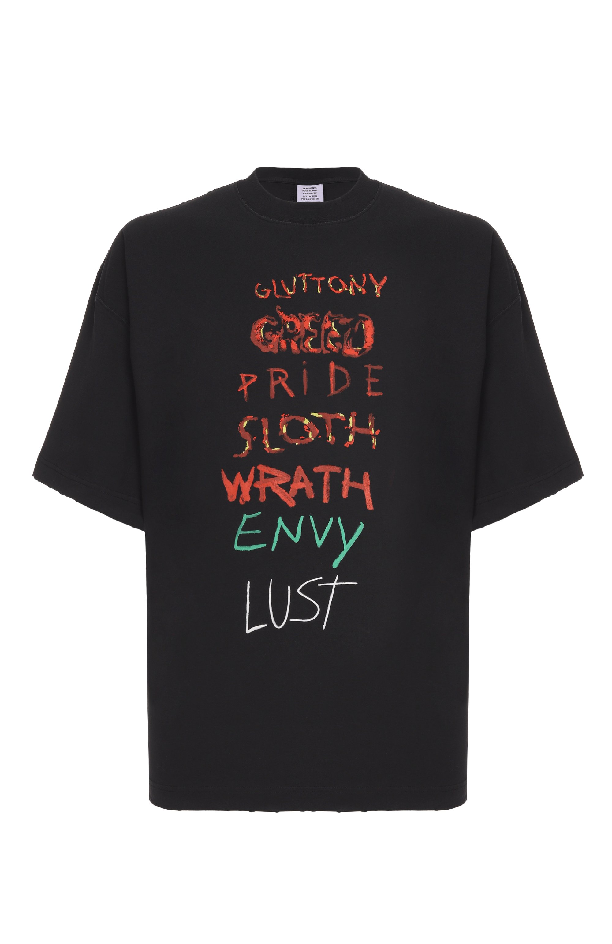 Хлопковая футболка VETEMENTS черного цвета по цене 79950 руб., арт. ME76TR196BX/1200 LIGHT JERSEY, фото 1 Хлопковая футболка VETEMENTS, арт. ME76TR196BX/1200 LIGHT JERSEY, фото 1